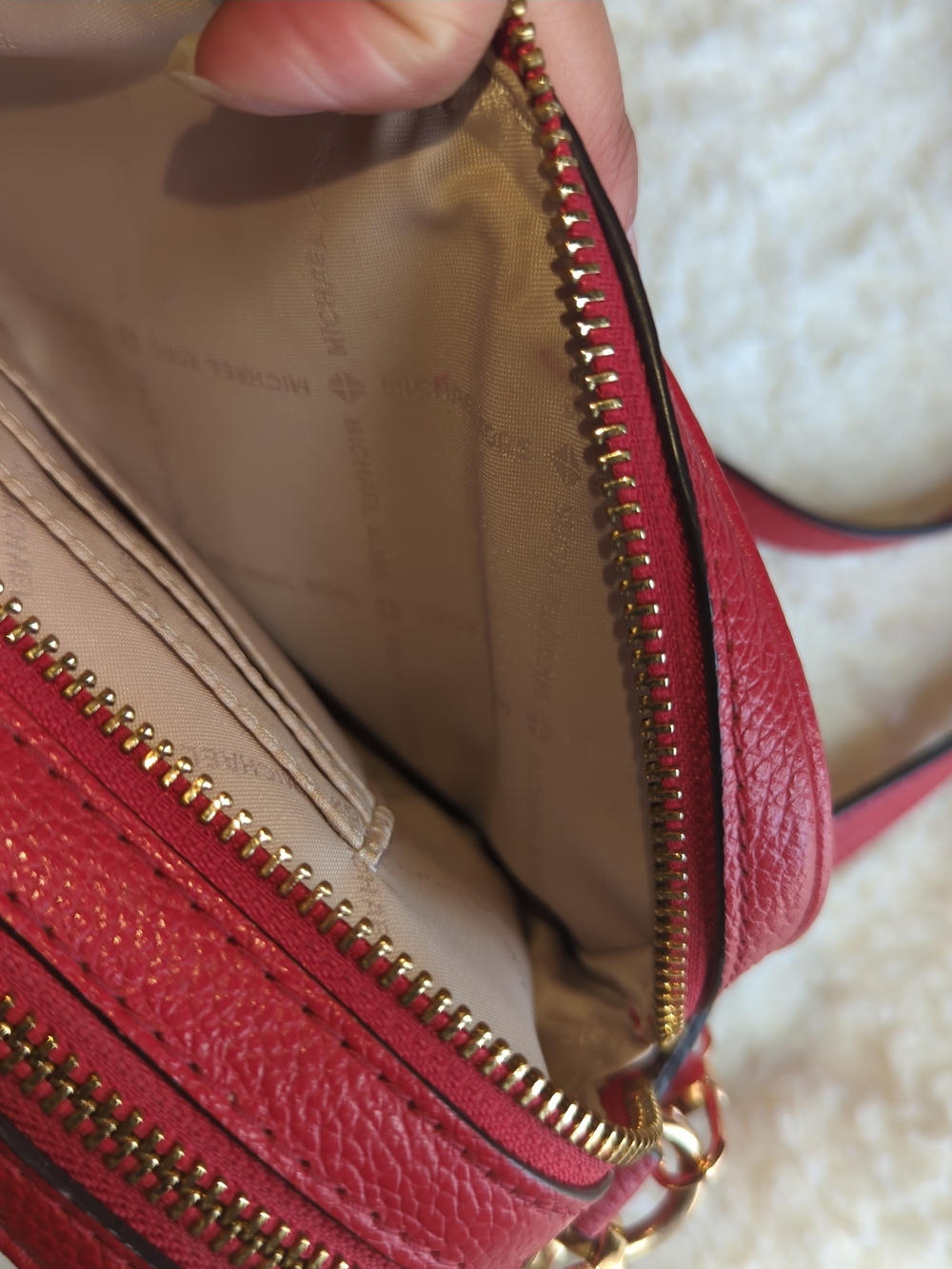 Michael Kors Red Pebbled Leather Crossbody with Cherry Chain Charm Cute - Picture 3 of 5